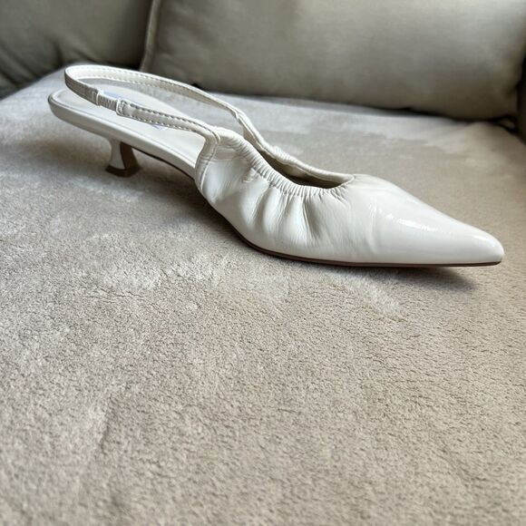 Steve Madden Gracey Bone White Kitten Heel Women 8 Pointy Toe Slingback Ruched - Picture 4 of 16
